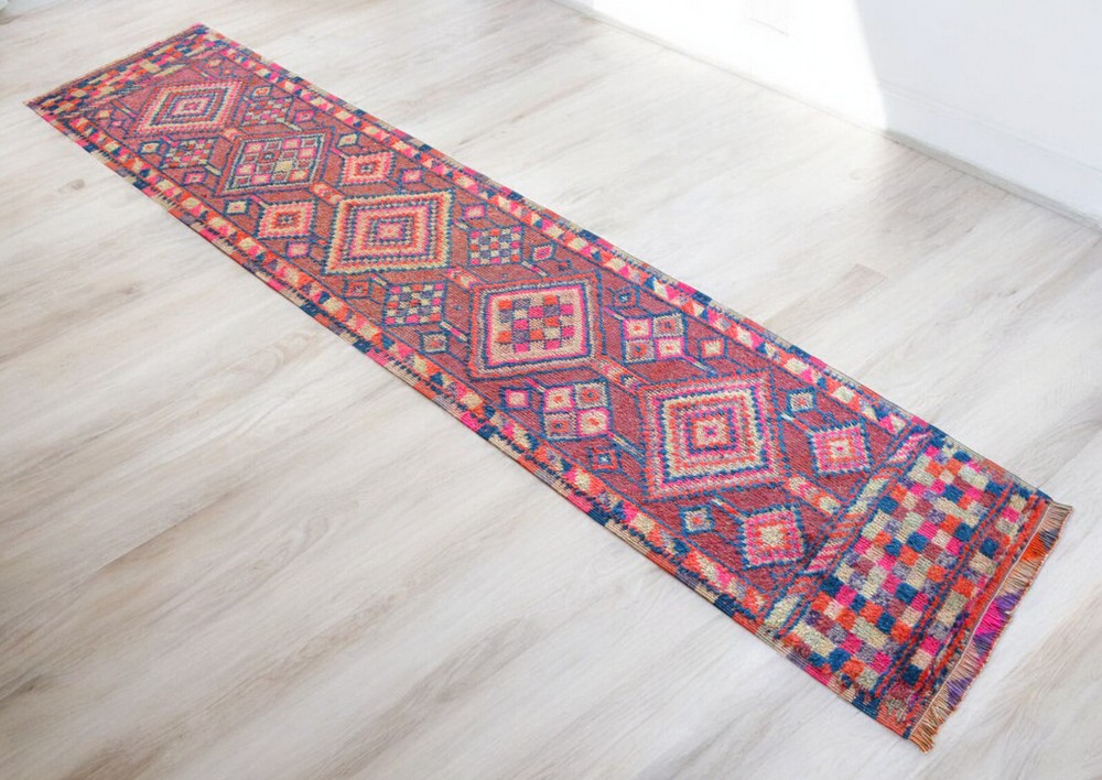 3x12 Runner Rug Hand Made Colorful Hallway Diamond Rug Actual 2.7 x 11.7 ft
