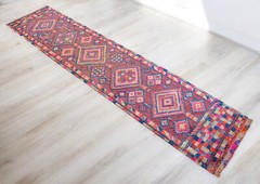 3×12 Runner Rug Hand Made Colorful Hallway Diamond Rug Actual 2.7 x 11.7 ft