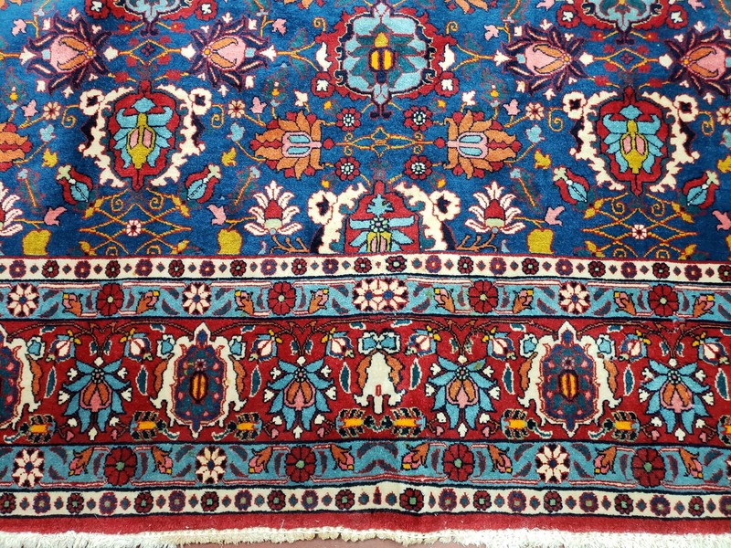 Antique Oriental Carpet 7x11 Rare Rug Blue Red Ivory Gold Hand-Knotted Wool Wow gallery