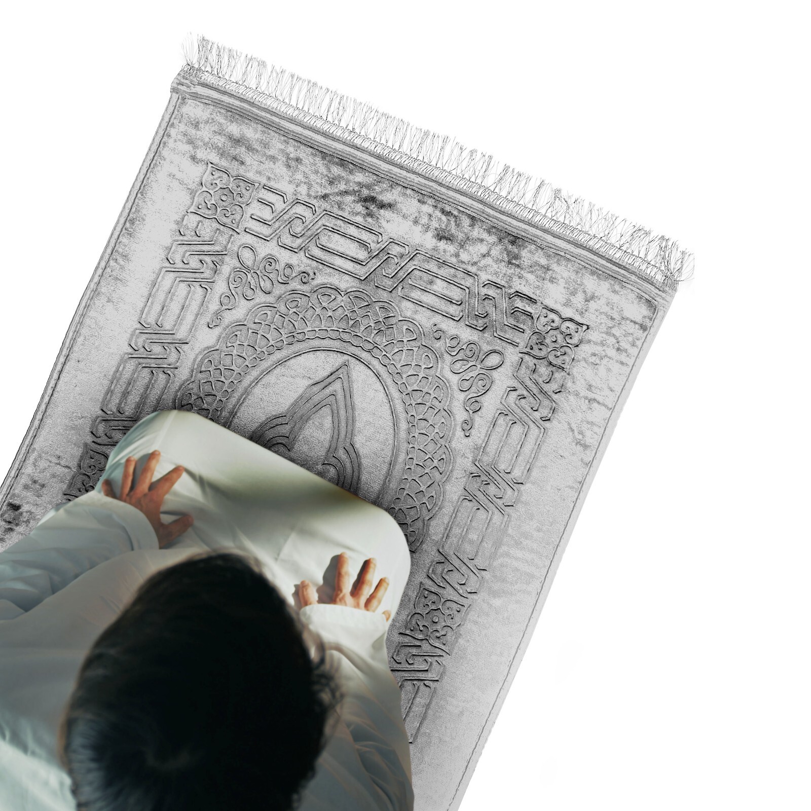 Two Islamic Prayer Rug Oversized Soft Thick Plush Musalla Mat Silver سجادة صلاة gallery