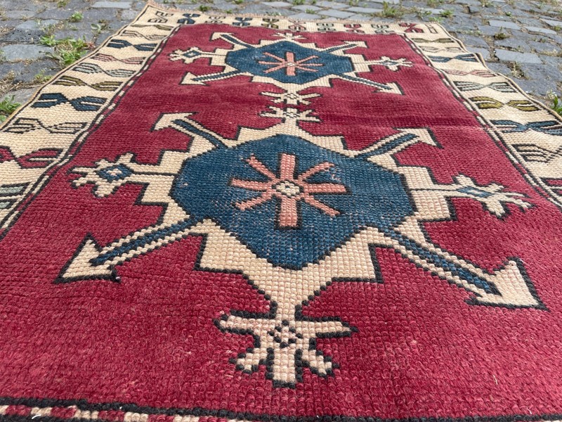 Bohemian Area Rug Handmade Wool Rug Turkish Vintage Traditional Rug 2,7 x 4,2 ft gallery