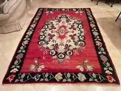 Large Antique/Vintage Bessarabian Kilim Wool Hand Woven Floral Rug 10.5’ by 7’