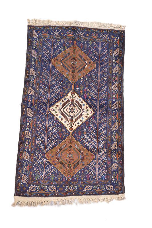 Diamond Medallion Tribal Afghan 3' 8" x 6' 2" Blue Hand Knotted Area Rug