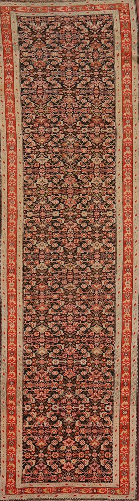 Antique Karabagh Vegetable Dye 16 ft Long Runner Rug Wool Hand-made Carpet 4x16