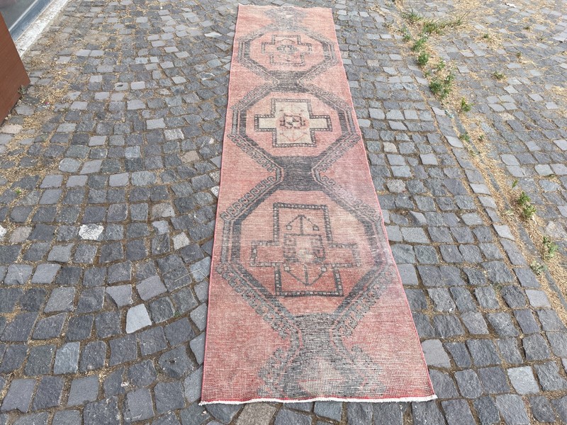 Turkish Vintage Rug Handmade Wool Rug Bohemian Runner Rug Home Rug 2,7 x 11, ft gallery