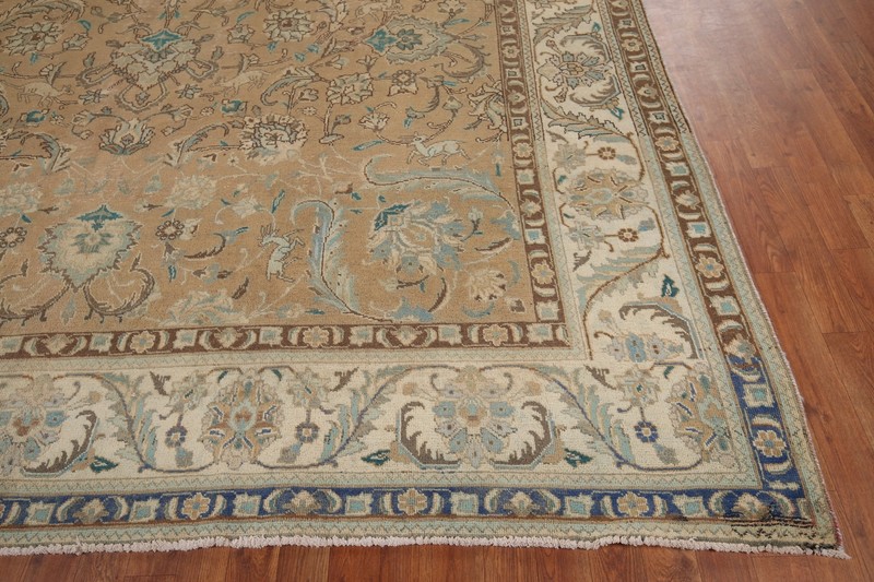 Vintage Muted Traditional Handmade Floral Tebriz Living Room Area Rug 9x12 gallery