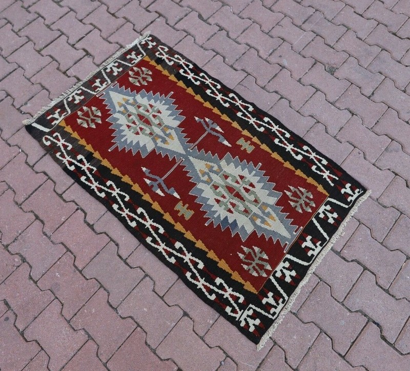 Cappadocia Tribal Vintage Carpet Anatolian Kilim Hand Knotted Black Rug 3x4 ft gallery
