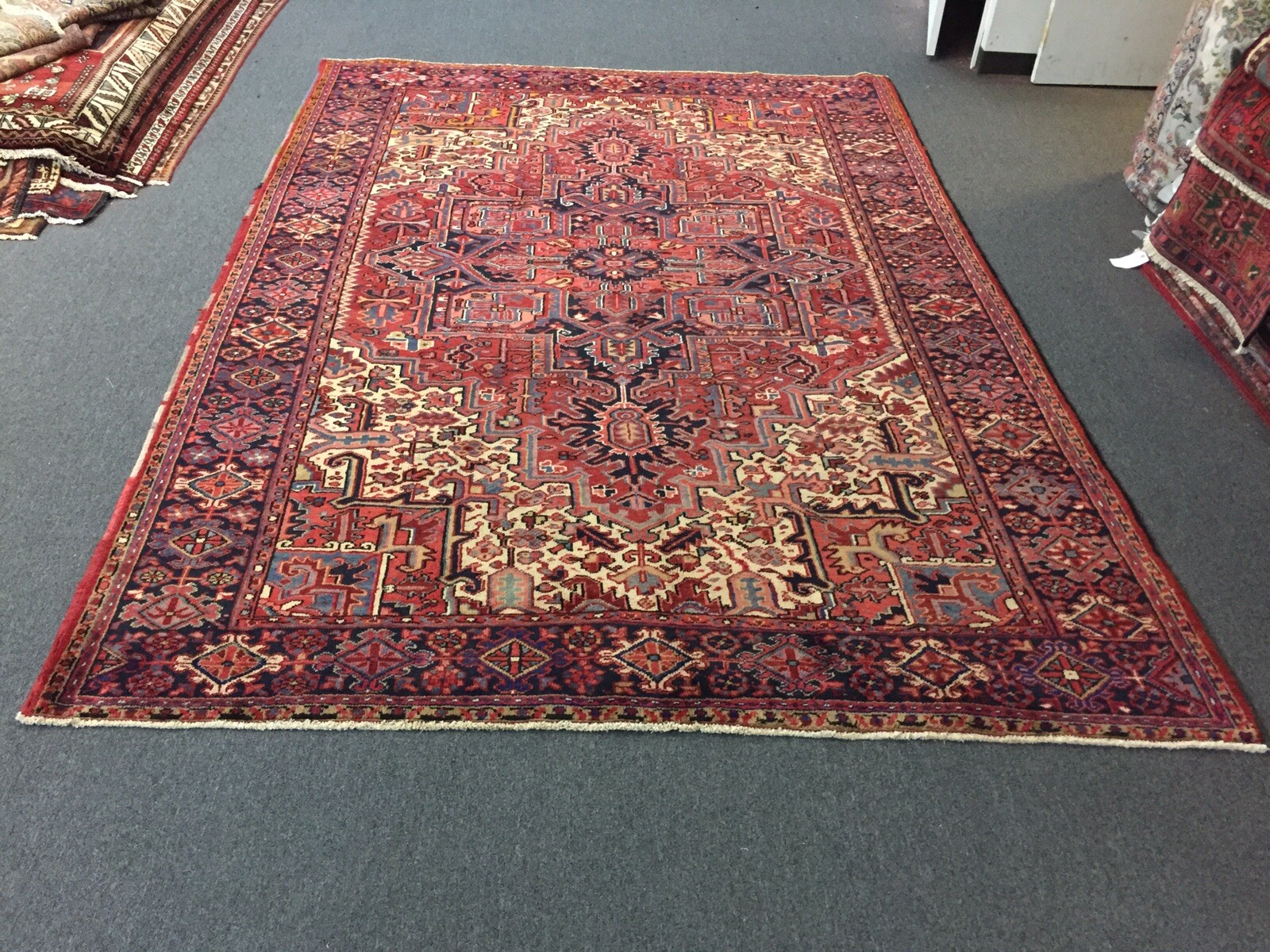 Semi Antique Hand Knotted Vintage Serapi Herizz Area Rug Geometric 8x11ft,#2496 gallery