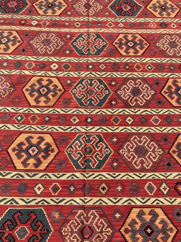 Vintage Traditional Handmade Bukhara Geometric Wool Kilim Floor Rug 400x284 cm gallery