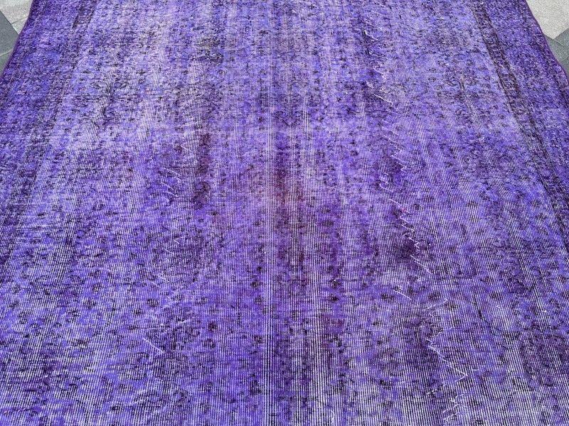 Overdyed 6.3x9.4 ft Vintage Turkish Rug – Vibrant Purple Oushak Carpet gallery