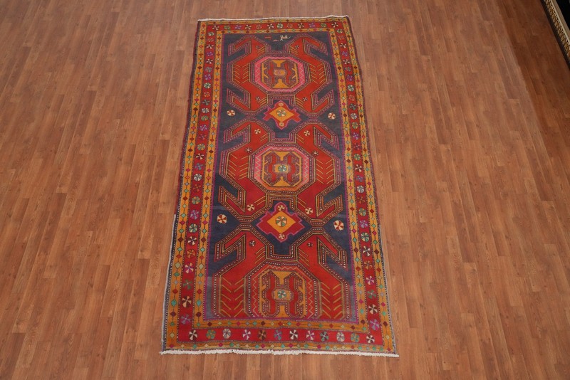 Tribal Wool Carpet Red & Blue Handmade Oriental Runner Rug 5x10 Ft Hallway Rug gallery
