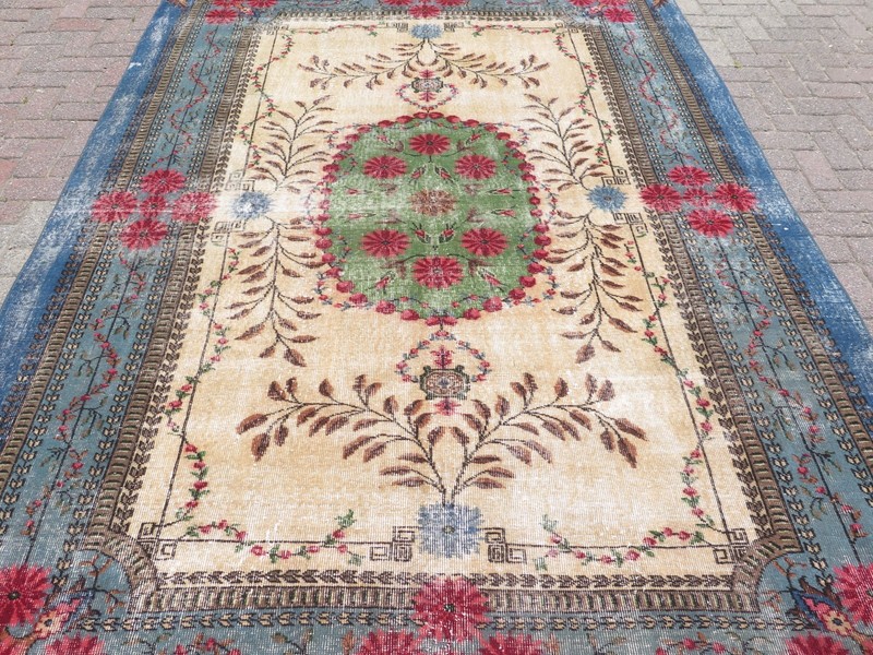 Vintage Turkish Handmade Area Rug Large Floor Carpet Blue Wool Home Rug 80"X119" gallery