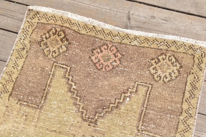 Vintage Rug 1x3 Small Doormat Hand Knotted Carpet Muted Color Wool 54x93cm gallery