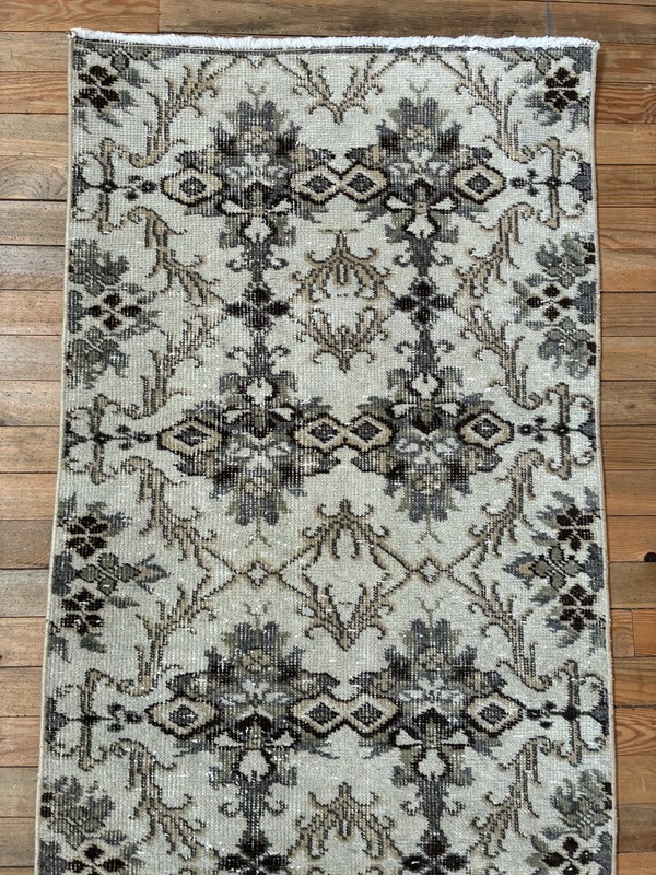 Rare Pastel Vintage Turkish Runner 2x8 Blush Pink Sage Wool Hand Knotted Rug gallery