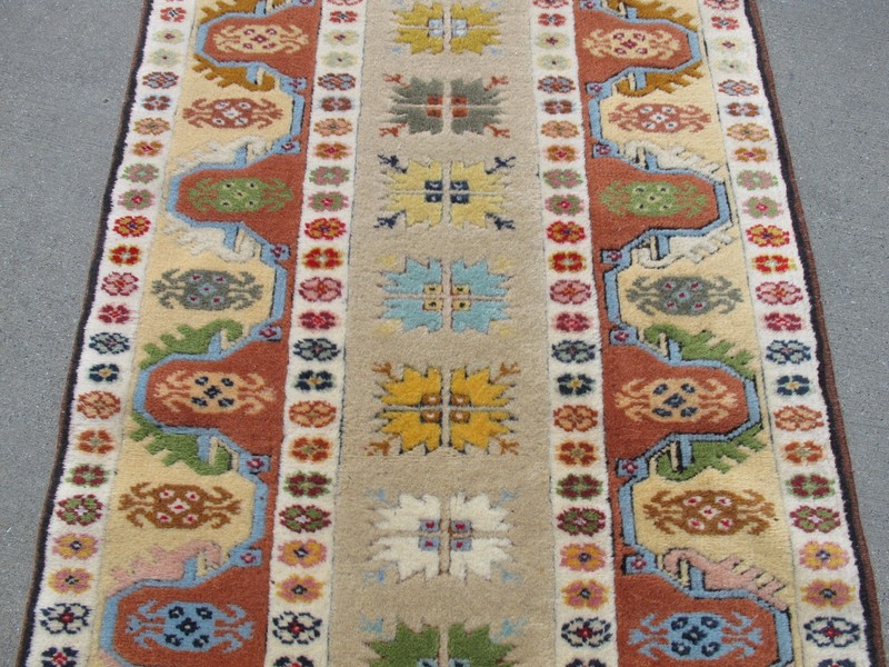 Authentic Vintage Turkish Milas Runner – Hand-Knotted Wool Geometric Tribal Rug gallery