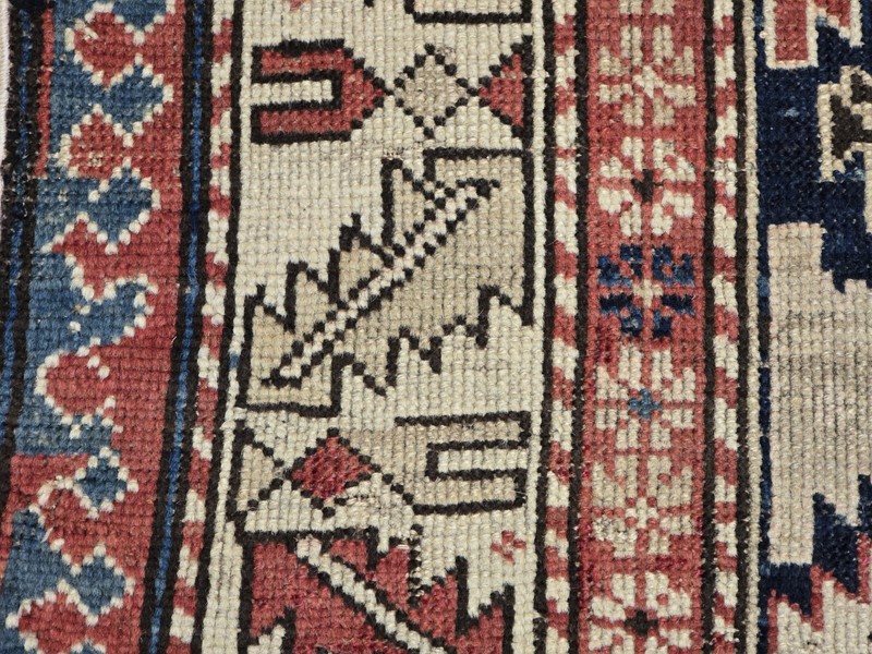 1880 Antique Caucasian Shirvan Rug 3ft 9" By 5ft Navy Ground Ivory Blue Bronze gallery