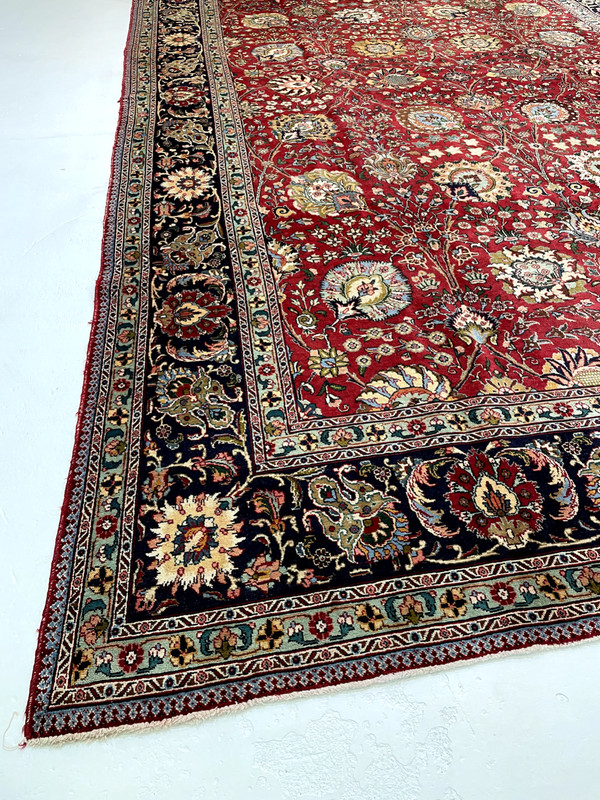Antique Oriental Hand-Knotted Wool Area Rug Red/Navy Blue/Green 9'10" x 16' gallery