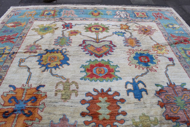 Vintage Traditional Hand Made Turkish Oushak Oriental Wool White Carpet 421x308 gallery