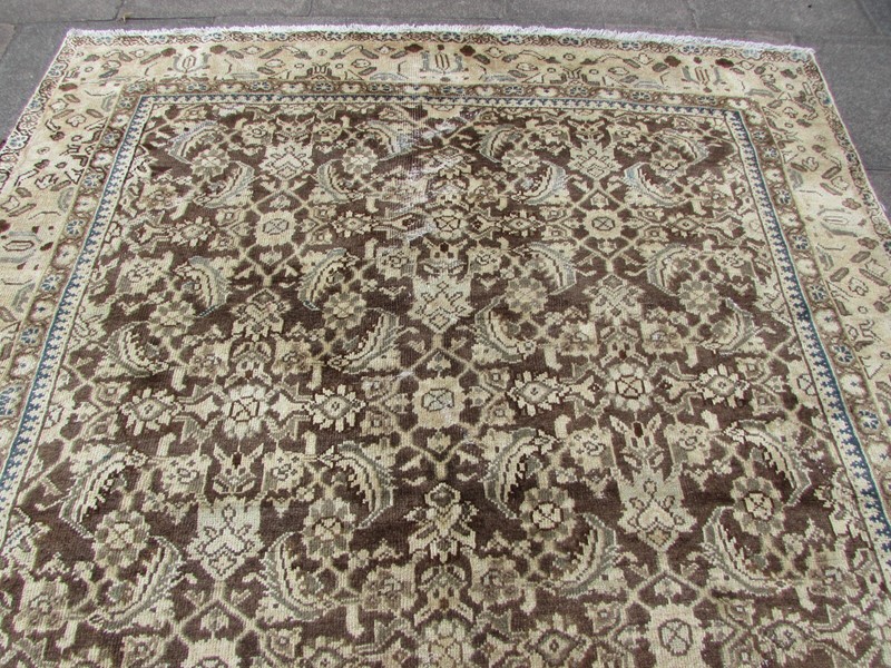 Vintage Worn Hand Made Traditional Oriental Wool Faded Brown Carpet 325x223cm gallery
