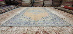 Antique 1930-1940’s Wool Pile Natural Dye Distressed Oushak Area Rug 7x10ft