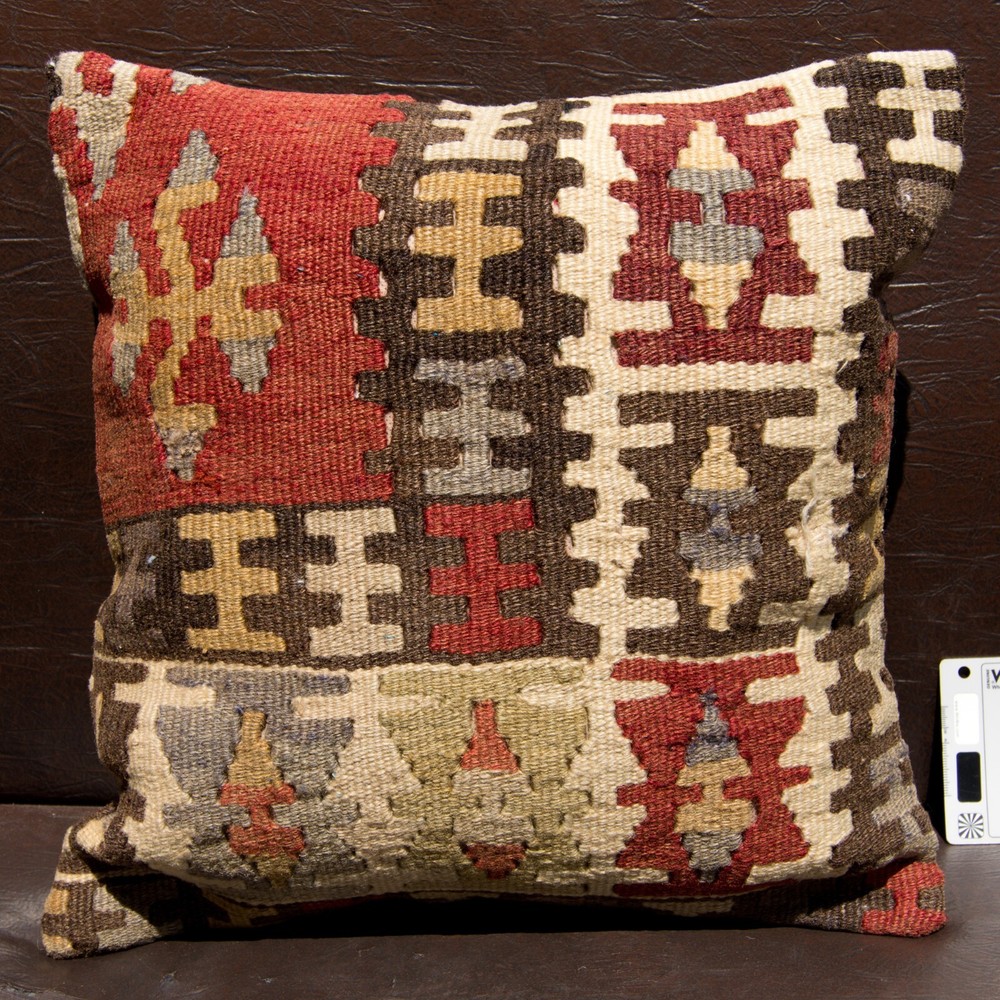 16"x16" 40x40 Hand Woven Turkish Anatolia Kilim Rug Vintage Pillow Cover Cushion