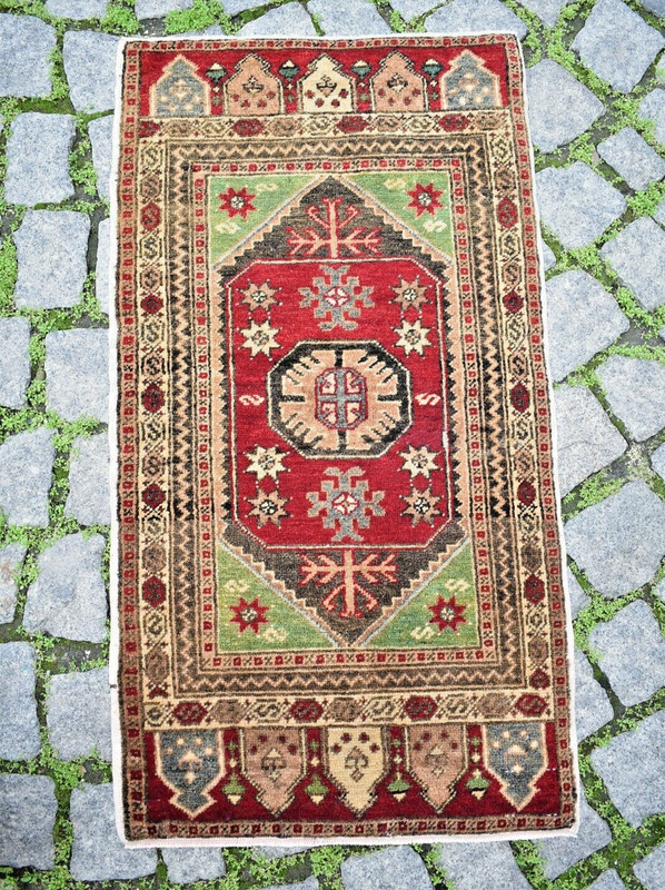 Fabulous Antique Turkish Rug 20'' x 36'' Anatolian Rug Hand Knotted Area Rug gallery