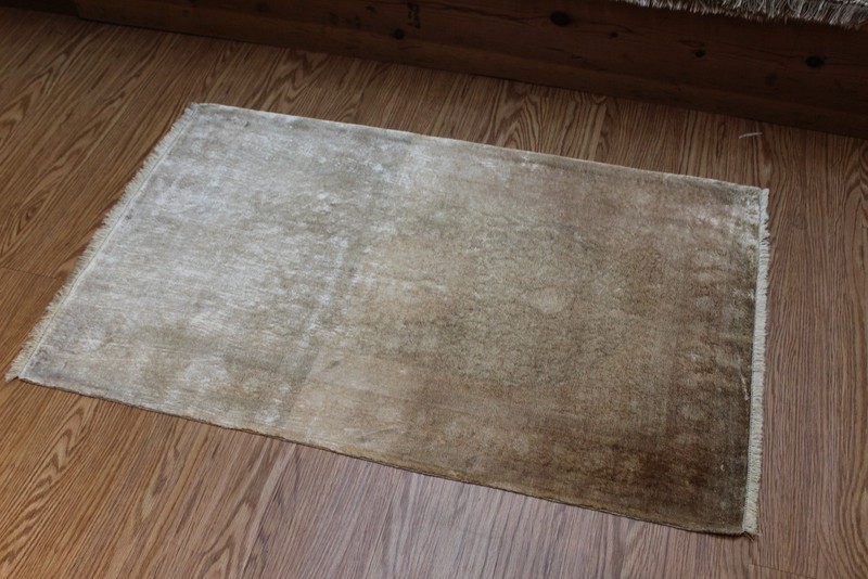 AUTHENTIC SILK RUG, Antique 4' x 2'6" Natural Silk muted color matches Herke gallery