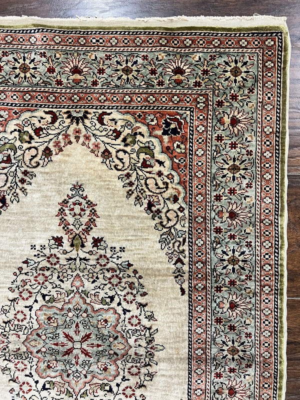 Silk Turkish Rug 2x3 Handmade Kayseri Vintage Semi Open Field Medallion Carpet gallery