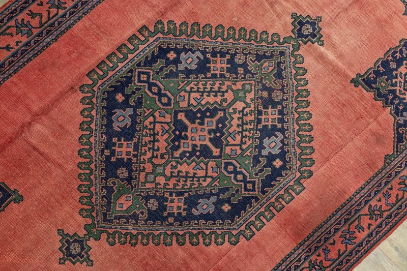 Antique Turkish Oushak Rug 7.10x11.4 ft – Terracotta & Navy – Hand-Knotted Wool gallery
