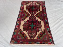 2’7×4’11 ft Vintage Afghan Baluchi Hand Knotted Wool Ivory Dual Medallion Rug