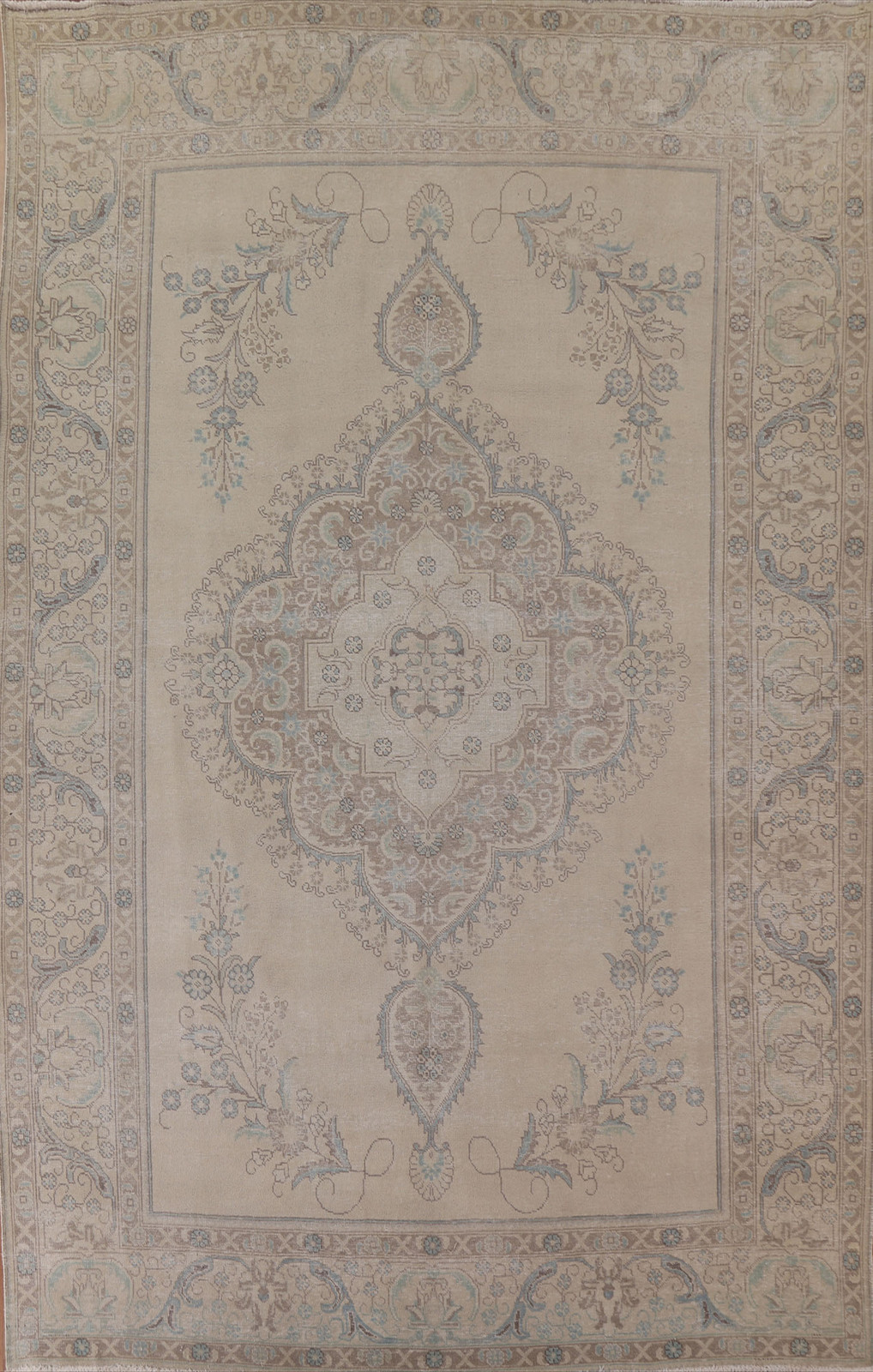 Handmade Beige Wool Distressed Area Rug 10x13 Ft Traditional Living Room Rug gallery