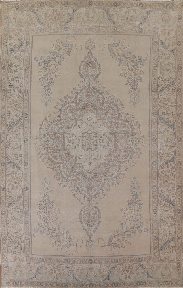 Handmade Beige Wool Distressed Area Rug 10x13 Ft Traditional Living Room Rug