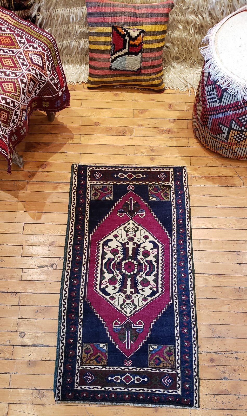 Lovely Vintage Hand-spun Wool Pile Natural Dyes Rug Turkey 1’9” x 3’4” gallery