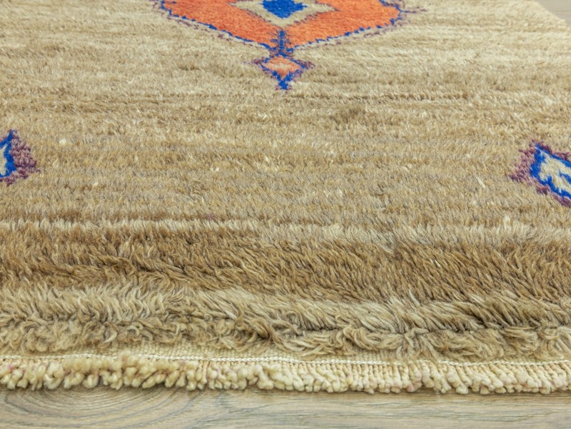 Vintage Anatolian Tulu Rug Handwoven Wool Mohair Shag Taupe Coral 3'4" x 5'9" ft gallery
