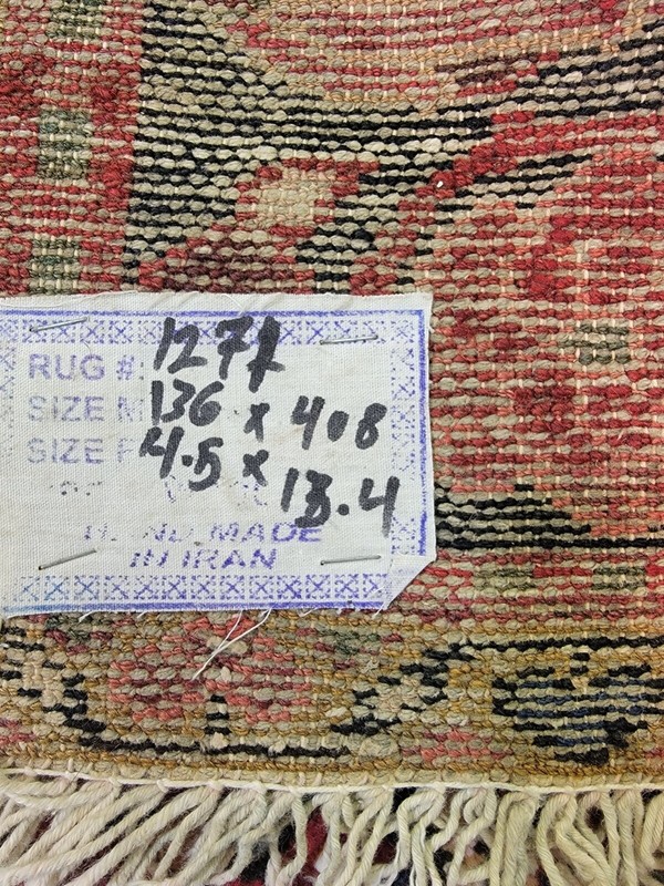 Antique Oriental Hand-Knotted Wool Runner Red/Black/Blue/Ivory 4'5" x 13'4" gallery