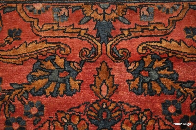 ANTIQUE 5' 5" x 6' Lilihan SaroOk design CIRCA 1920'S SALMON COLOR SAROUK DESIGN gallery