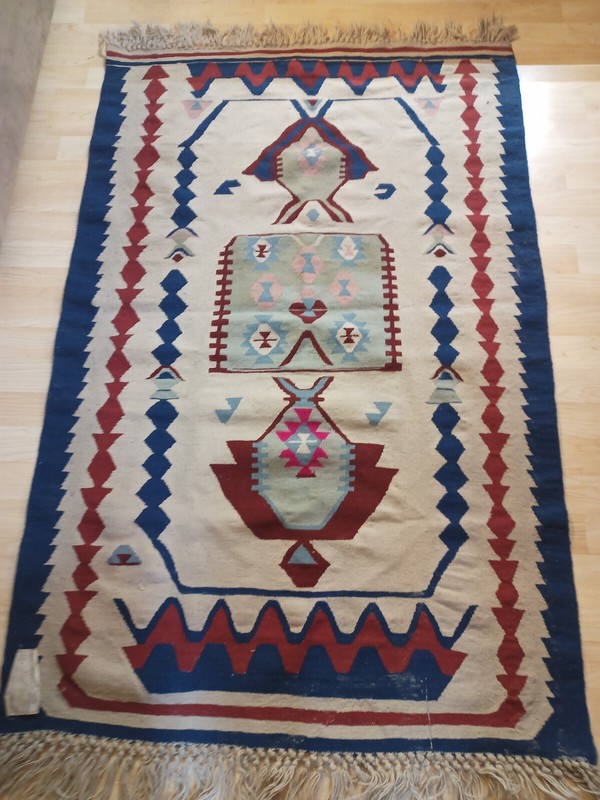 Vintage Hand Woven Carpet Wool Kilim Rug 6ft x 43in made in Turkey gallery