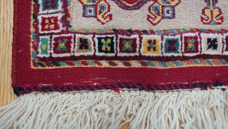 Two Handmade Wool Cushion Rugs with Sumack & Kilim & Knotted Weave 20"x20" inch gallery
