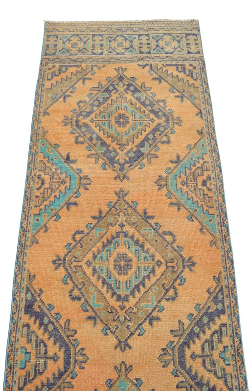 Vintage 1970s Turkish Runner Rug 3x12 ft | Hand-Woven Anatolian Wool Ushak Rug gallery