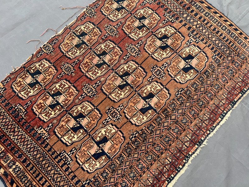 Brown Blue Distressed Low Pile Rug 3x4 ft Hand Knotted Anatolian Antique Rug gallery
