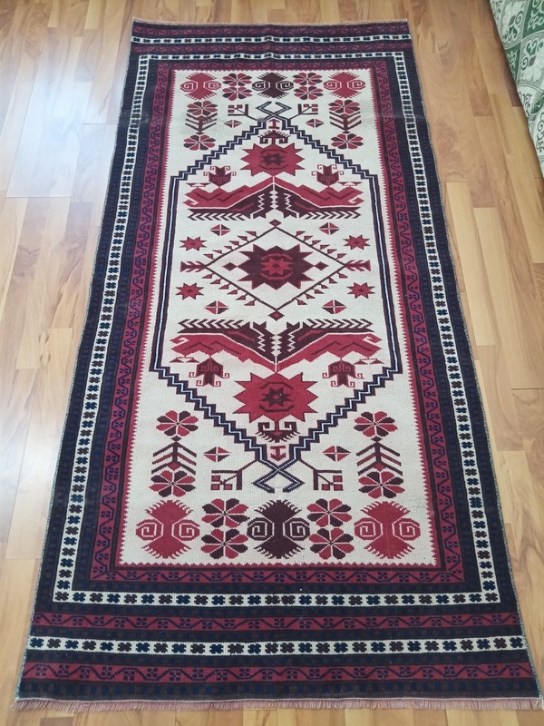 White Blue Runner Rug Antique 4x7 Rug Handmade Room Decor Rug Free Ship Rug gallery