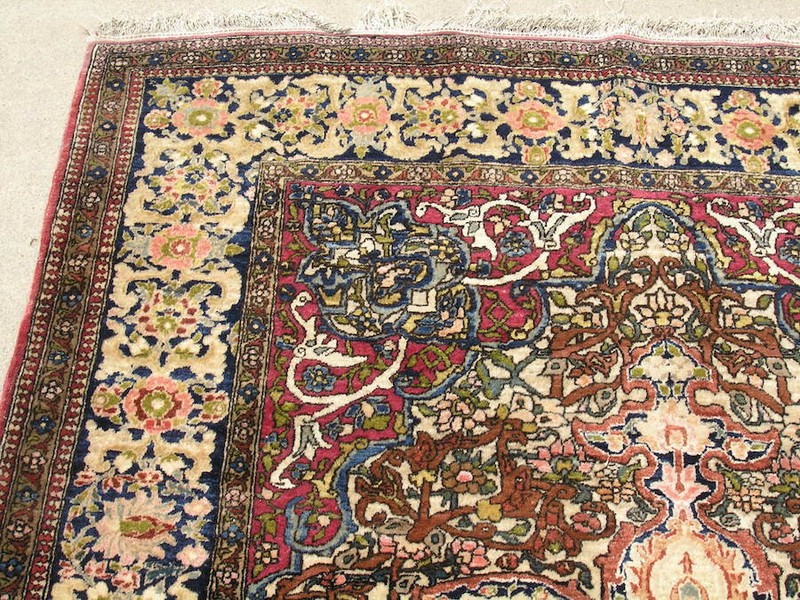 Antique 1850s I s p h a h a n Ahmad Agha Fine Oriental Rug Carpet 4'9"x6'3" pile gallery