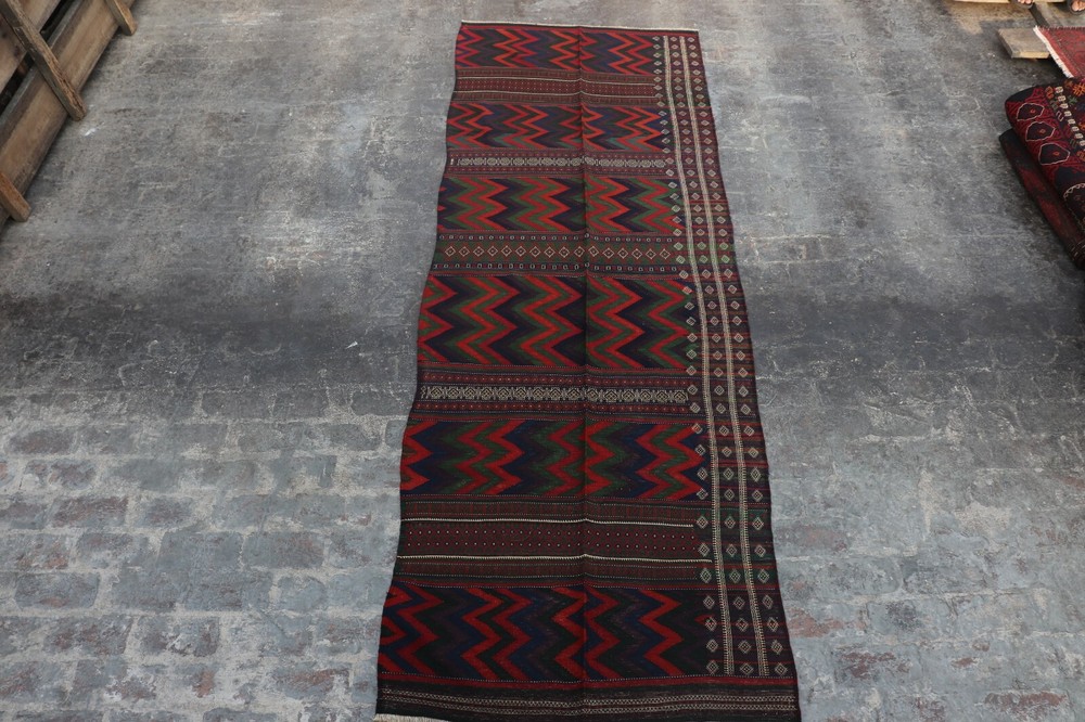 Vintage Afghan Hand-knotted 11'4''x4'1'' ft Traditional Wool Rug