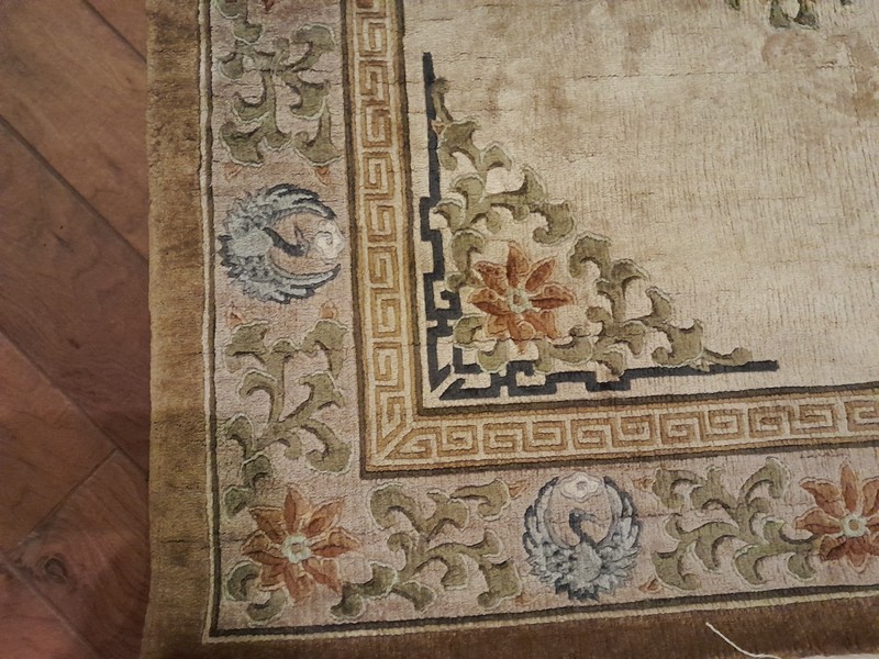 Antique 100% all Natural Silk on Silk pictorial Chinese Oriental rug 4' x 7' gallery