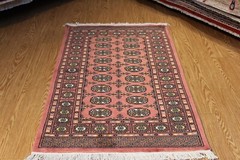 _HAND-MADE_RUG FT. Bukhara Turkmen design Rose Salmon color wool area rug