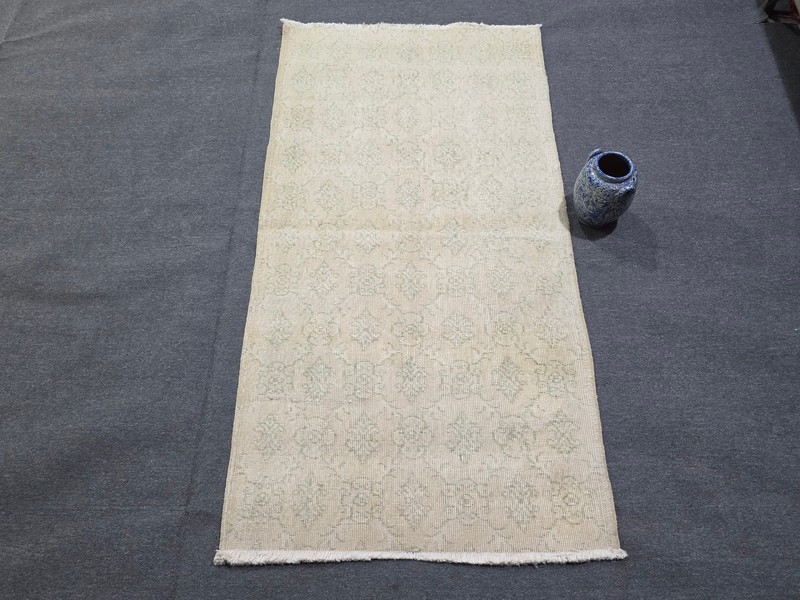 Vintage Turkish Area Rug Hand Knotted Wool Beige Cream Home Decor Carpet gallery