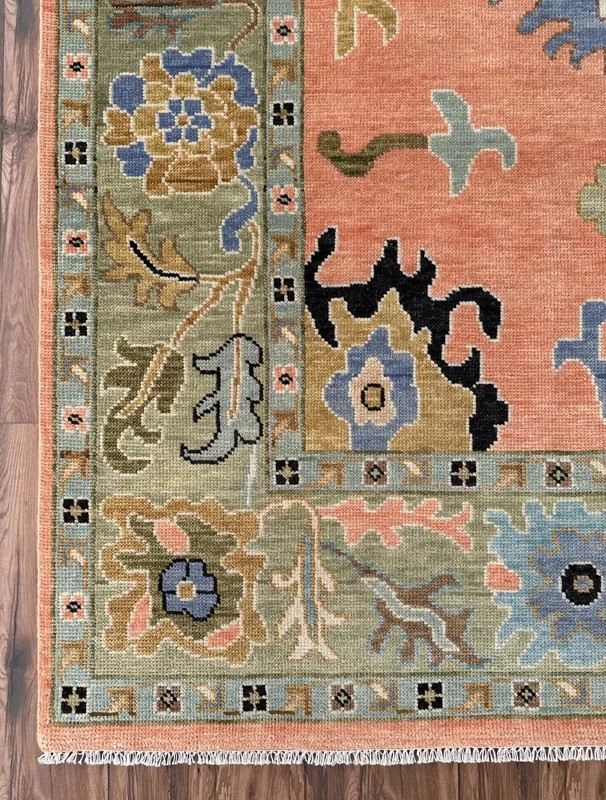 Muted Orange Oushak Rugs 10x14 ft Hand Knotted Woolen Turkish Floral Area Rug gallery