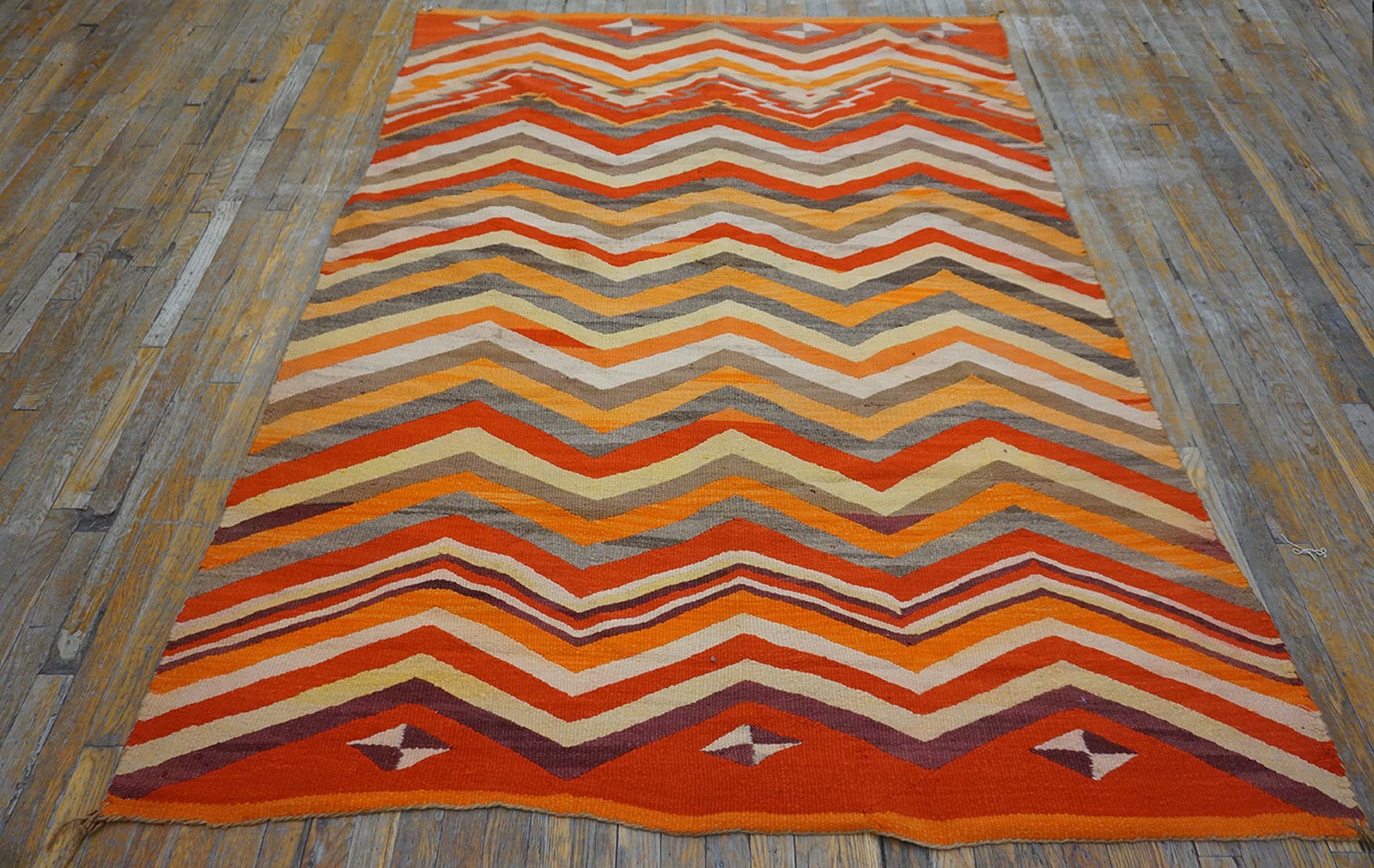 5'x7' Bright Color Chevron Design Antique 1880s Native American Navajo Rug gallery