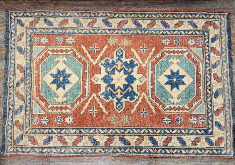 Authentic 1950's Kazak Hand Knotted Wool Area Rug 4 x 6 - Tribal Caucasian gallery