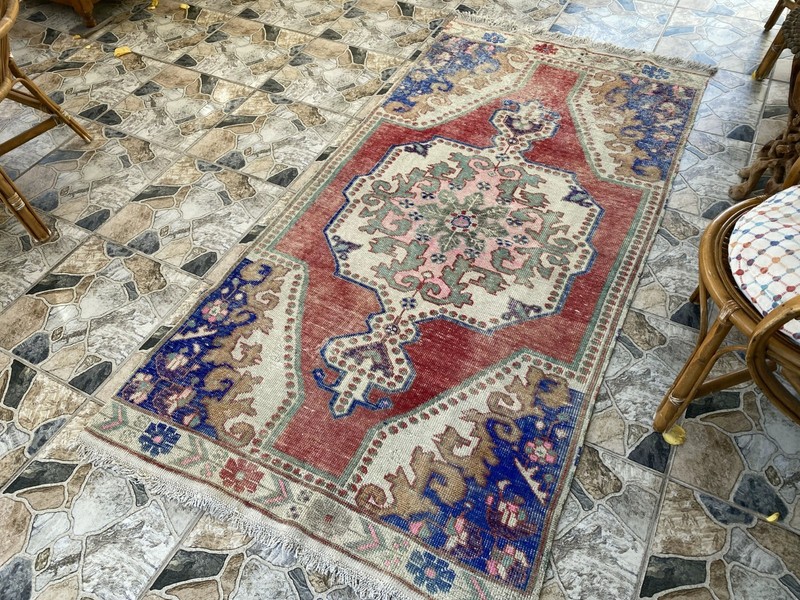 1970s Vintage Turkish Avanos Rug, Geometric Handmade Anatolian Tribal Carpet 3x7 gallery